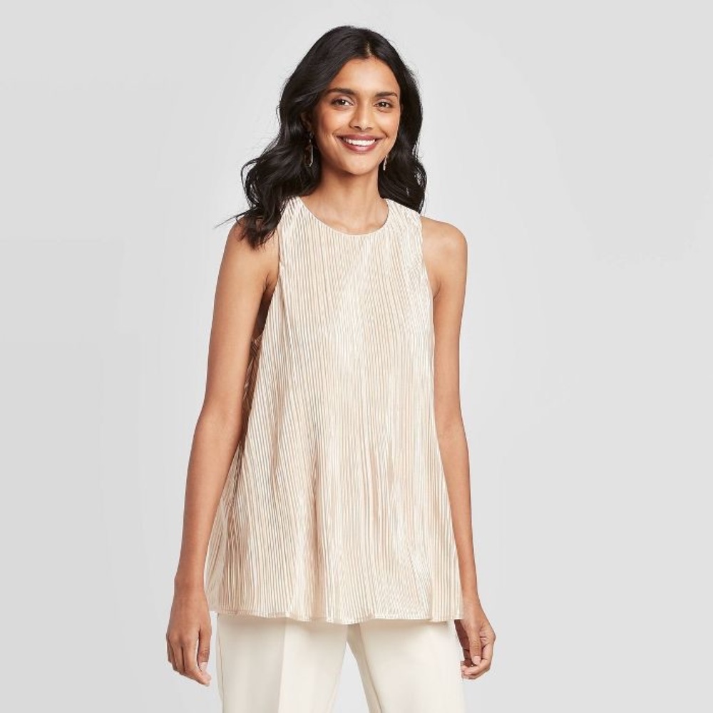 A New Day crinkle shine tank- champagne